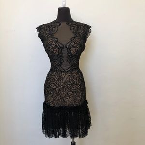 2 Piece Black Lace Set With Ruffle & Jewel Detail